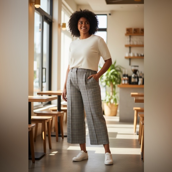 Oui Pants - Plaid Wide Leg Women's Pants